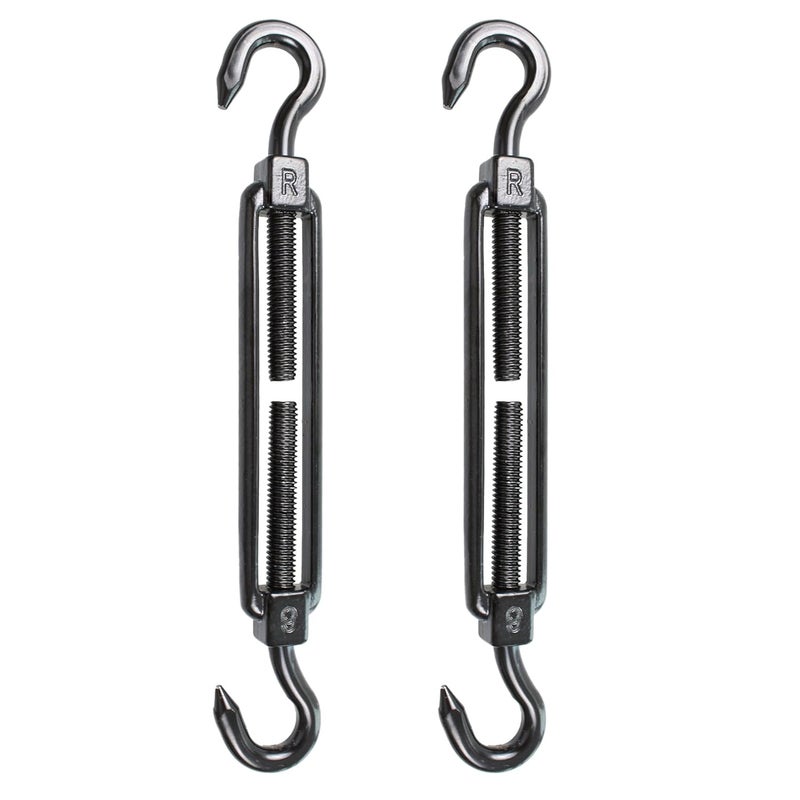 bociloy 2PCS M6 خطاف ومشبك من الفولاذ المقاوم للصدأ، مشد حبل سلكي ثقيل، خطاف مشبك قابل للتعديل لحبل السلك، سلك حديقة، سلك بوابة سياج، حبل خيمة، أسود - Image 1